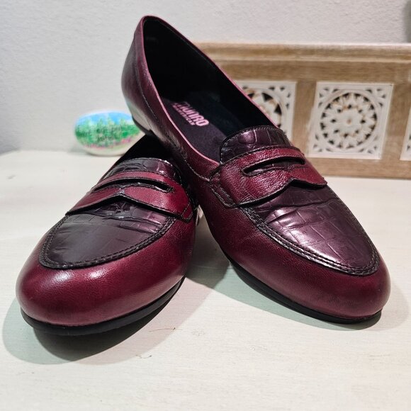 Munro Shoes - MUNRO Womens Sz 9.5M Burgundy Leather Crocodile Penny Loafer Shoes Preppy Work